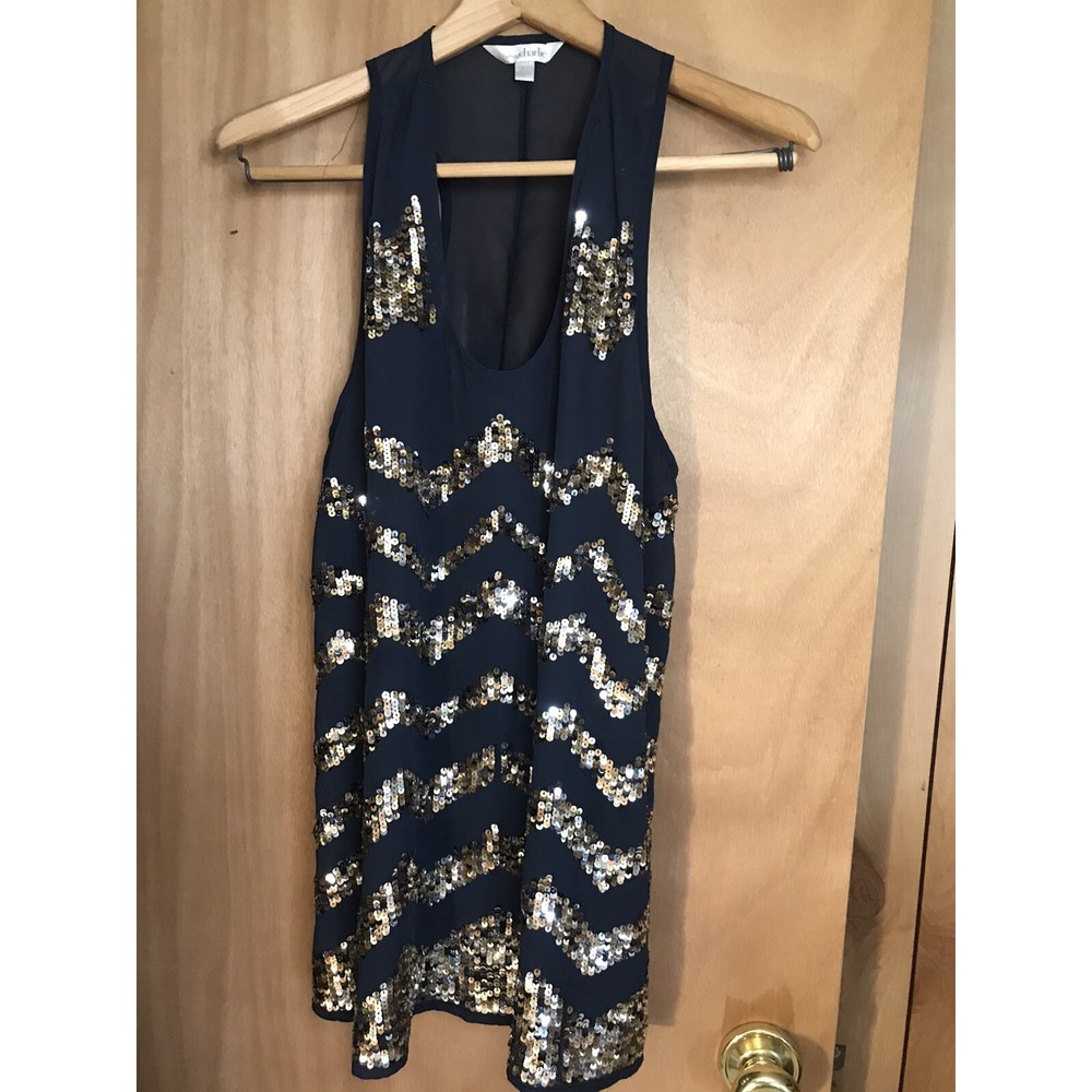 Charming Charlie's Navy Blue GOLD SEQUINS Tank Large NWOT